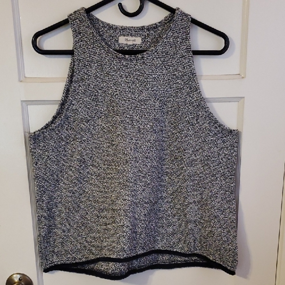 Madewell Gray and White Boxy Crop Muscle Tee